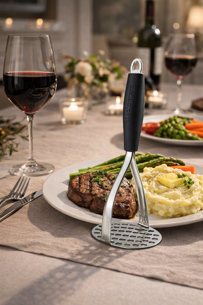 Heavy Duty Stainless Steel Potato Masher – Vegetable & Fruit Food Masher with Ergonomic Non-Slip Handle for Potatoes, Avocado, Banana, Baby Food