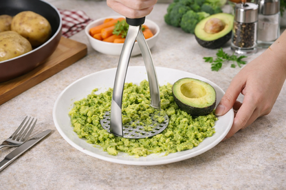 Heavy Duty Stainless Steel Potato Masher – Vegetable & Fruit Food Masher with Ergonomic Non-Slip Handle for Potatoes, Avocado, Banana, Baby Food