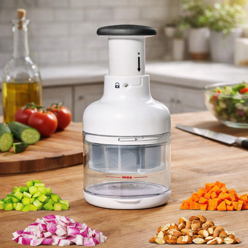 Manual Vegetable Chopper – Food Chopper with Rotating Stainless Steel Blade & Container for Onion, Garlic, Nuts and Vegetables