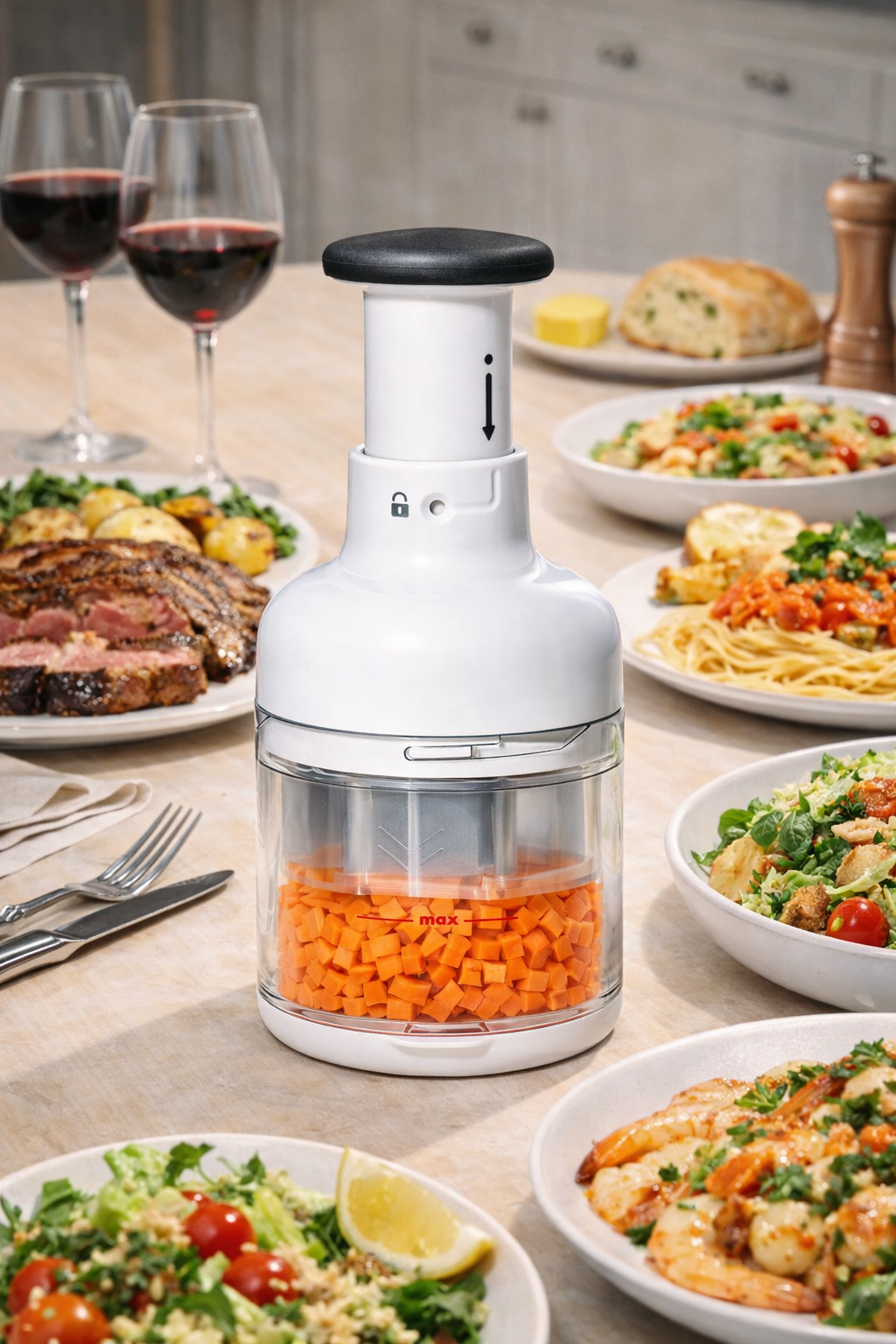 Manual Vegetable Chopper – Food Chopper with Rotating Stainless Steel Blade & Container for Onion, Garlic, Nuts and Vegetables