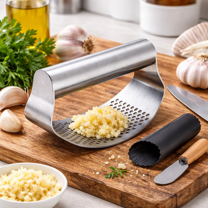 Stainless Steel Garlic Press Rocker Garlic Crusher Manual Garlic Mincer Kitchen Tool with Peeler