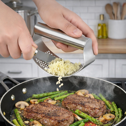 Stainless Steel Garlic Press Rocker Garlic Crusher Manual Garlic Mincer Kitchen Tool with Peeler